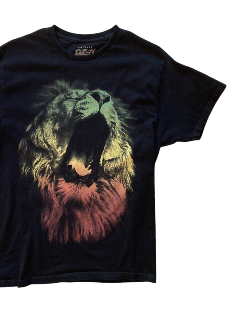 Men's POPULAR POISON Rasta Lion Face Graphic Tee T-Shirt Size Large